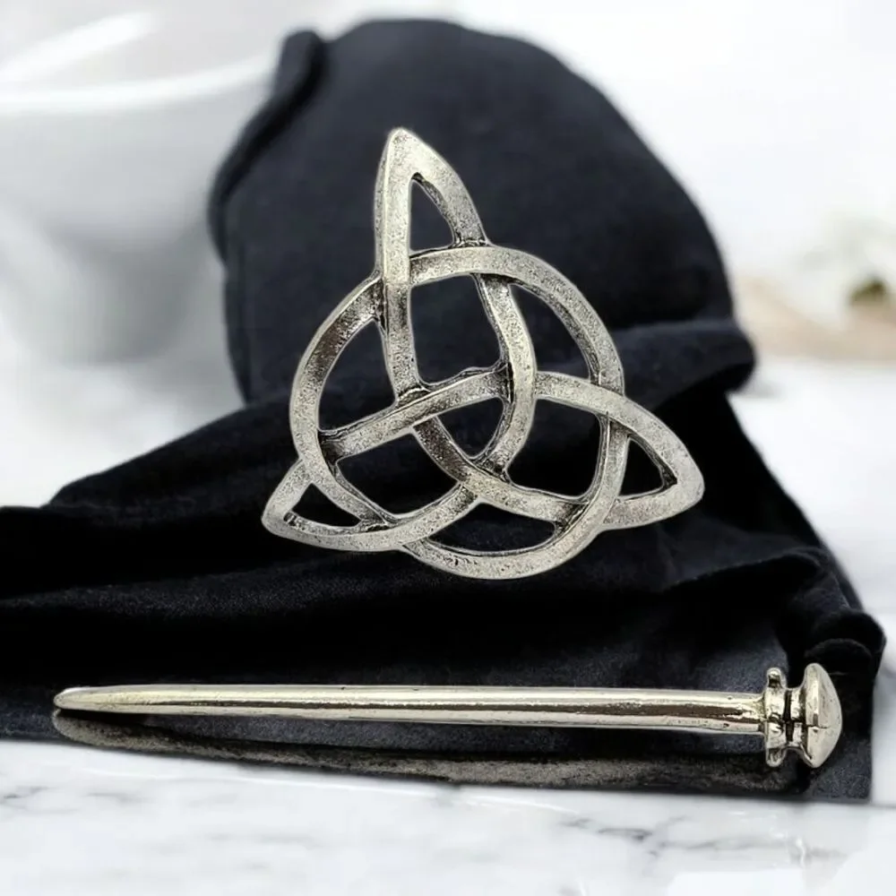 Silver Celtic Knot Hair Pin Triquetra Irish Viking Stickpin Barrette Accessories